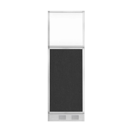 Versare Hush Panel Configurable Cubicle Partition 2' x 6' Black Fabric Clear Window w/ Cable Channel 1856202-2